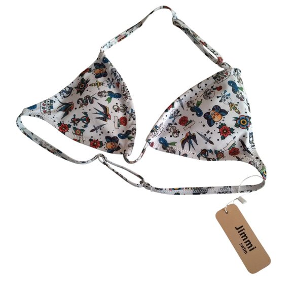 Jimmi Swim Women's Small Bikini Set Cover Up/Scrunchies Skulls Birds Roses NEW - Picture 3 of 12